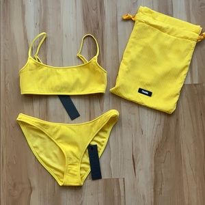 Yellow Ribbed Triangl bikini